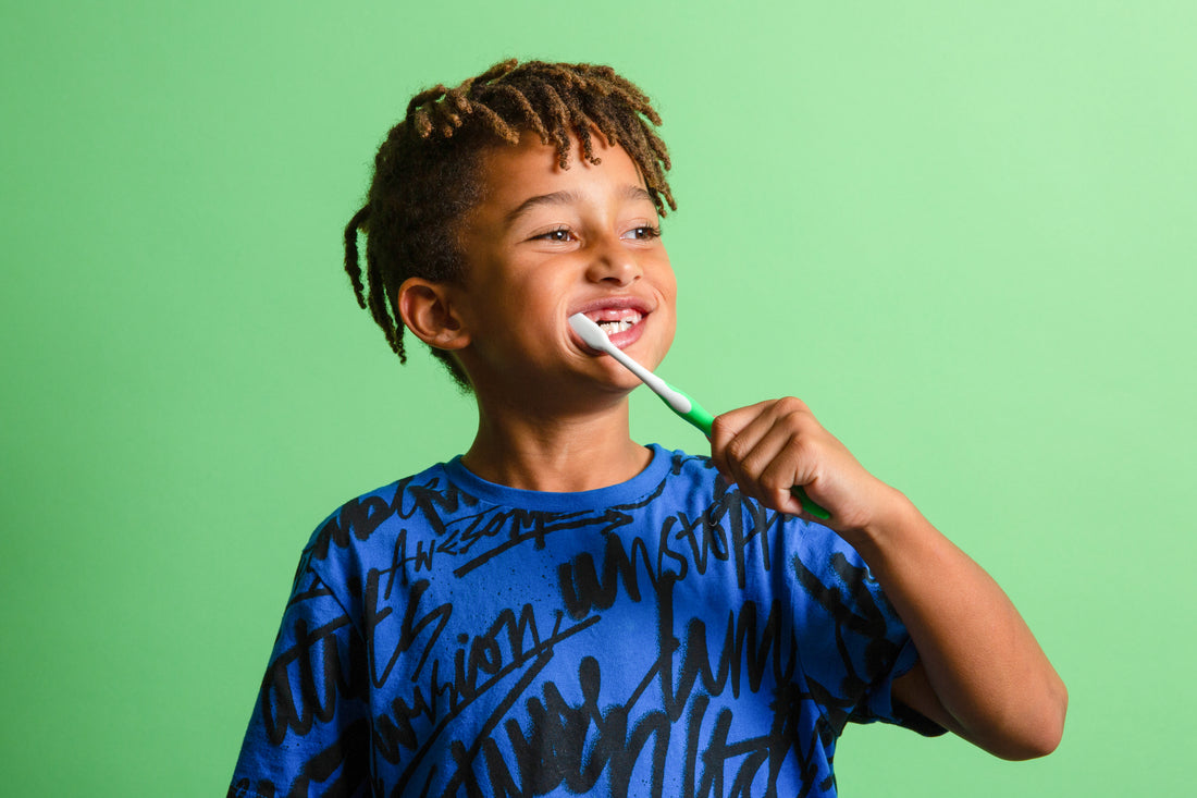 Jasper brushing his teeth with toothpaste tablets